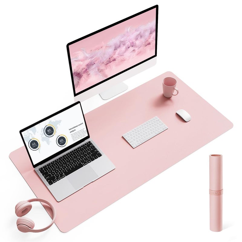 YSAGi Writing Desk Pad Protector, YSAGi Anti-Slip Thin Mousepad for Computers,Office Desk Accessories Laptop Waterproof Desk Protector for Office Decor and Home (Pink, 35.4" x 17") - Image 1